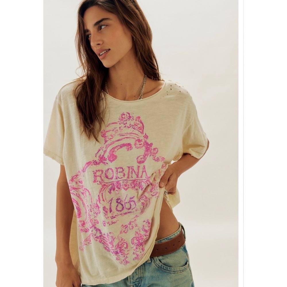 Magnolia Pearl Short Sleeve Robina 1865 White Distressed Relaxed Fit NWT